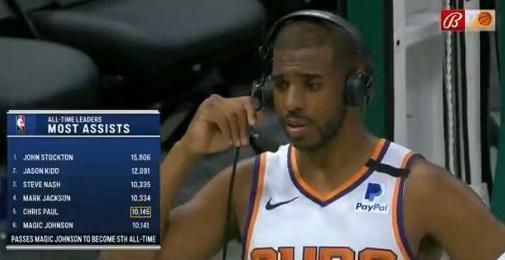NBA直播- 保罗里程碑助攻超魔术师约翰逊  